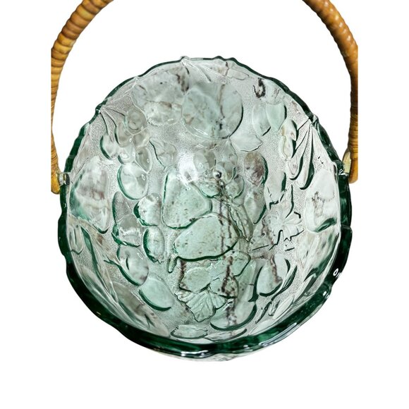 Vintage Libbey Orchard Fruit Green Tint Embossed Oval Bowl Basket - Picture 7 of 11